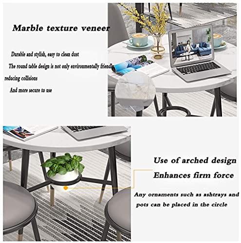 SYLTER Modern Minimalist Office Conference Table Set, 1 Table 4 Chairs, Leather, 80cm Diameter