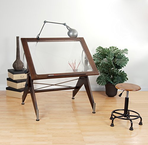 Studio Designs 13311 Aries Glass Top Drafting Table, Dark Walnut with Champagne Metal