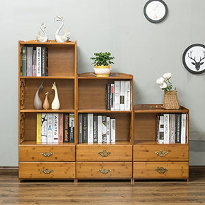 Bookshelf Feifei Bookcase Floorstanding 4 Layers Bamboo Art with Drawers Combination Shelves (Size : 7029130cm)