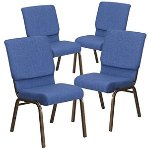 Flash Furniture 4 Pack Stacking Church Chair Blue Fabric Gold Vein Frame