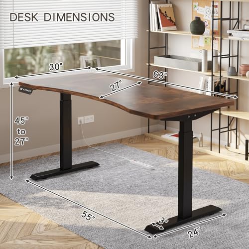 Sileye Electric Sit Stand Up Table, Height Adjustable, 63x30, Rustic Brown