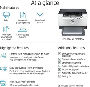 HP Laserjet M209dw Wireless Black & White Printer, with Fast 2-Sided Printing (6GW62F) and Instant Ink $5 Prepaid Code