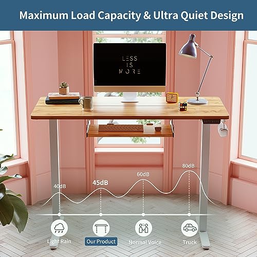 BANTI Adjustable Height Standing Desk 63''x24'' with Keyboard Tray - Light Rustic Brown