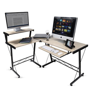 Modern Durable L Shape Computer Desk Workstation Great for Office , Home Office , Dorm Room , Natural Birch Color with Black Frame