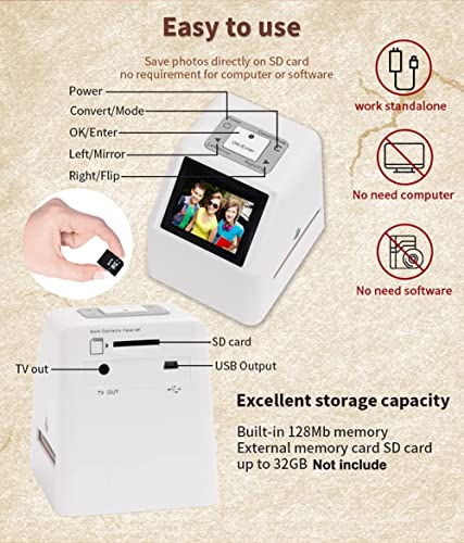 MYDLO 2.4" LCD Film Slide Photo Scanner 22 MP High Resolution Color & B/W 35mm/135, 126, 110, Super 8 Conversion