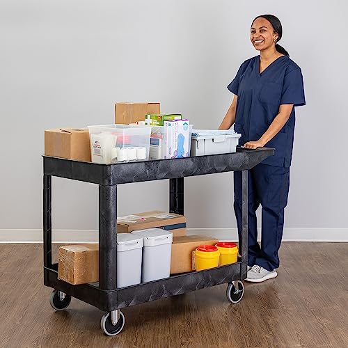 Stand Steady Tubstr Extra Large Two Shelf Utility Service Cart - 500 lbs. Capacity, Heavy-Duty Rolling Cart (Black, 45.5 x 24.5)
