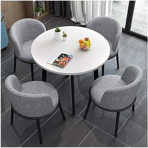 WEBERT Modern Minimalist Reception Room Club Table and Chair Set - Wooden Round Table with 4 Cotton Chairs (Light Gray)