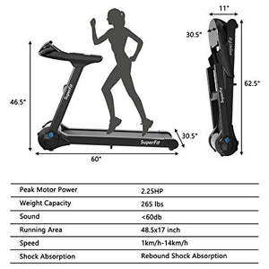 Goplus Electric Folding Treadmill, Portable Running Jogging Machine with Bluetooth Speaker and 17'' Wide Tread Belt, Perfect for Home and Office Use