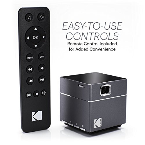 Kodak DLP Cube Mini Portable Projector with 1080p Pico LED HD Quality- Rechargeable with Speakers – HDMI and Micro SD Card - for Home, Office, Movies and Gaming - Supports Android and iOS Devices