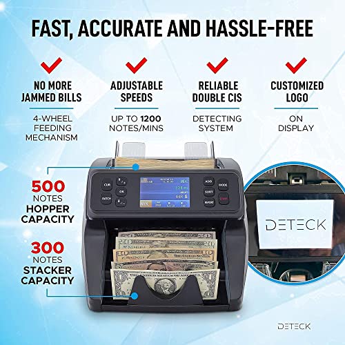 DETECK DT50P Printer and DT600 Bank Grade Money Counter Machine Mixed Denomination, Multi Currency Value Counting Money Machine, Serial Number, 2CIS/UV/IR/MG/MT Counterfeit Detection
