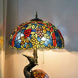 Xiaohu Tiffany Style Male Bird Table Lamp 20" - Dark Grapes Glass Lampshade