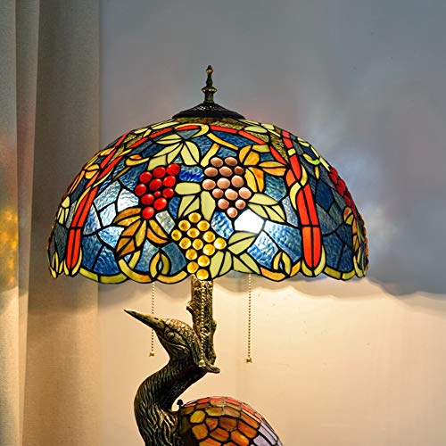 Xiaohu Tiffany Style Male Bird Table Lamp 20" - Dark Grapes Glass Lampshade