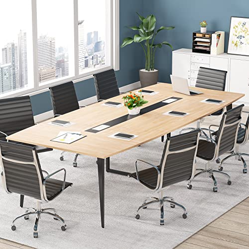 LITTLE TREE 8FT Boat Shaped Conference Room Table, Light Walnut