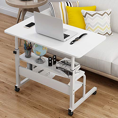 Tpouo Height Adjustable Computer Desk,Sit Stand Up Desk Workstation with Crank Handle for Office Home Living Room Bedroom,Tray Bed Side Computer Table,White(60 cm×40 cm