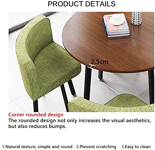 SKUAI Small Office Conference Coffee Table Chair Set, 1 Table 4 Chairs Cotton Linen Cloth Chair 90cm Round Table Wooden - Khaki