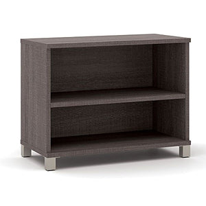 Bestar Pro-Linea Two Shelf Bookcase - 28.4"H Dimensions: 35.6"W x 19.5"D x 28.4"H Weight: 96 lbs Bark Gray Melamine Finish/Metal legs