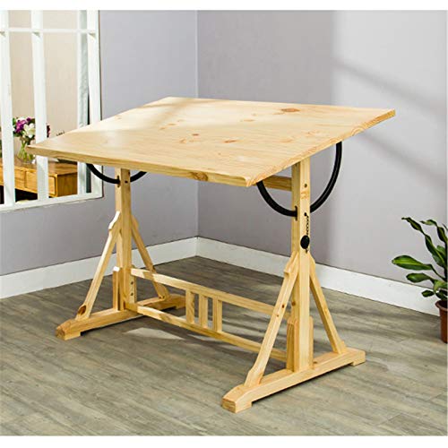XIONGGG Vintage Solid Wood Drafting Table, Adjustable Drawing Desk Hobby Table Writing Desk Studio Desk, 100X 80Cm