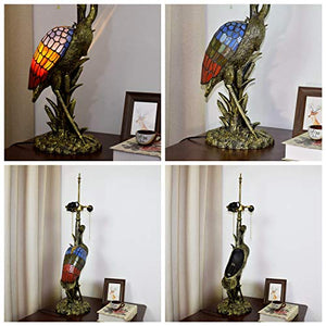 MANHONG Tiffany Style Female Bird Desk Lamp 20" Yellow Glass Lampshade