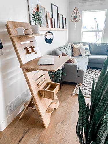 Modern Height Adjustable Sit to Stand Up Desk. Large Wood Desk Spaces That Easily Adjust for Ergonomic Standing or Sitting. Perfect as Home Office Work Desks and Multi-Task Computer Table Workstation.