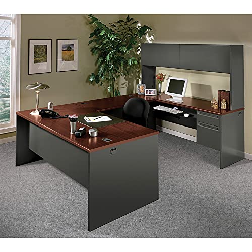 HON 38000 Series Kneespace Credenza, Charcoal Frame, Mahogany Top