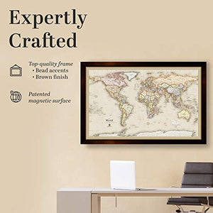 Home Magnetics Interactive World Map Art | Framed Magnetic Geographic Map | 30 Marker Pins Included (46x34)