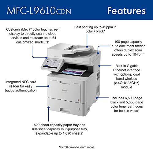 Brother MFC-L9610CDN Color Laser All-in-One Printer with Fast Printing & Advanced Security