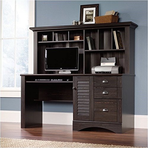 Pemberly Row Computer Desk w Hutch in Antiqued Paint