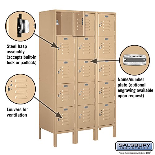 Salsbury Industries 65355TN-U Five Tier Box Style 36-Inch Wide 5-Feet High 15-Inch Deep Unassembled Standard Metal Locker, Tan Brown