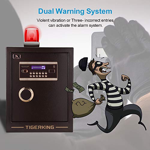 TIGERKING Digital Security Safe Box Solid Alloy Steel Construction with 4 Live-Locking Bolts Password Plus Key Setting for Home Office Hotel 1. 34 Cubic Feet