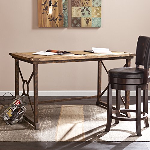 Southern Enterprises Knightley Tilt Top Drafting Table - 51.5" Wide - Oak Wood Finish w/Antique Brass