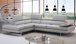 J&M Furniture Aurora Leather Left Facing Sectional Sofa in Light Grey