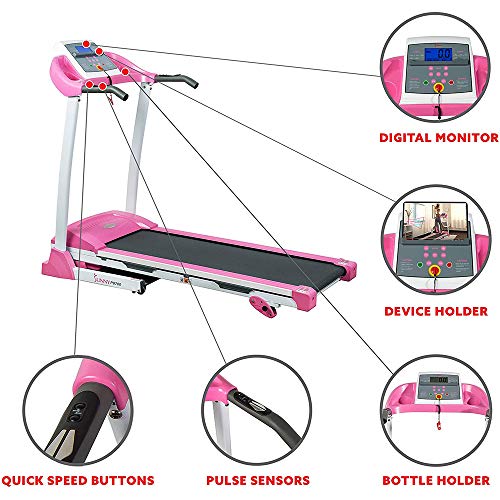 Sunny Health and Fitness p8700 Pink Treadmill with Manual Incline and LCD Display Bundle with Deco Gear Home Gym 7-Piece Fitness Kit and Workout Cooling Sport Towel