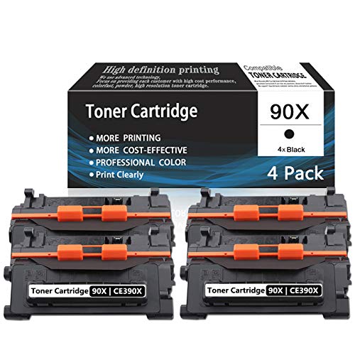 Black 90X | CE390X 4-Pack Toner Cartridge Compatible for HP Printer M601n M601dn M602n M602dn M602x M603n M603dn M603xh M4555h M4555fskm M4555 Printers Toner Cartridge,Sold by AcToner.