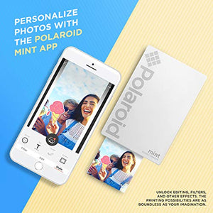 Zink Polaroid Mint Pocket Printer W/ Zink Zero Ink Technology & Built-In Bluetooth for Android & iOS Devices - White