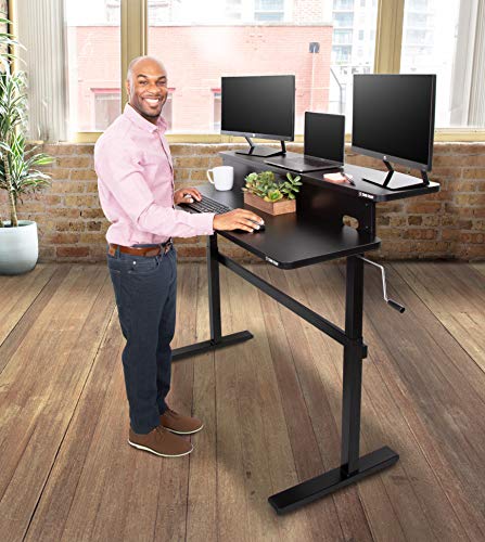 Stand Steady Tranzendesk | 47 Inch Dual Level Standing Desk | Easy Crank Height Adjustable Sit to Stand Desk | Stand Up Workstation with Monitor Riser | Great for Home & Office (47/Black)