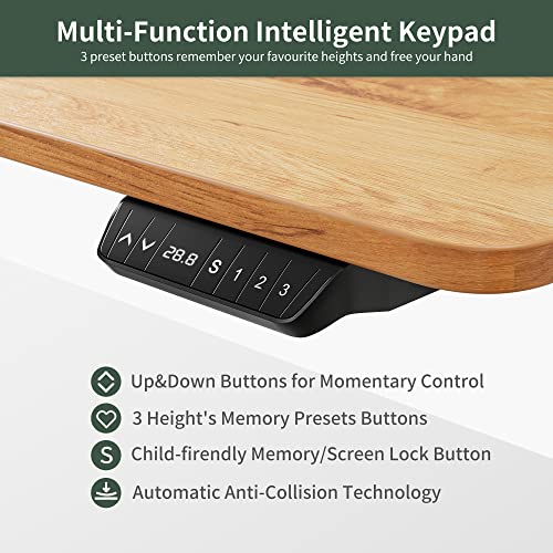 FEZIBO Electric Height Adjustable Standing Desk with Keyboard Tray, 63 × 24 Inches - Light Rustic