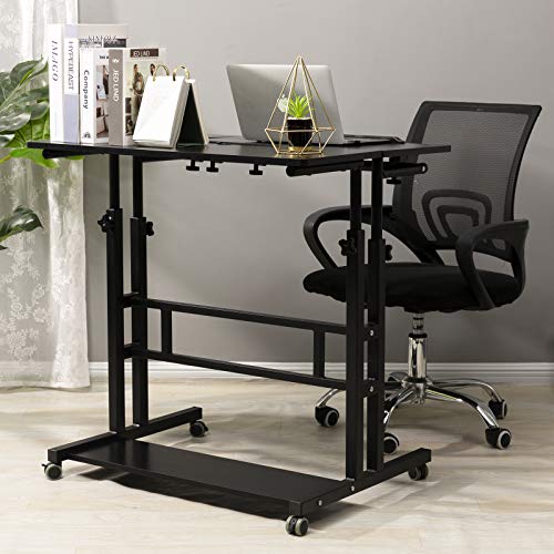 SIDUCAL Mobile Standing Desk, Rolling Ajustable Computer Desk, Mobile Computer Workstation Adjustable Desks for Home Office for Stand Up, Black