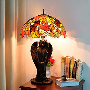 NINGZ Handmade Stained Glass Table Lamp Tiffany Beautiful Leaves Glass Desk Lamp