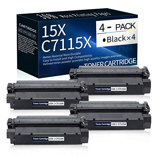 4 PK Black 15X | C7115X High Yield Toner Cartridge Replacement for HP Laserjet 1000 1150 1005W 1200n 1200se 1220 1220se ; Laserjet 3300 MFP 3320 MFP 3320n MFP 3380 MFP Printer Toner.