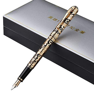 Hero 14K Gold Century Dragon Embossed Fountain Pen, Noble Carving Writing Pen with Gift Box