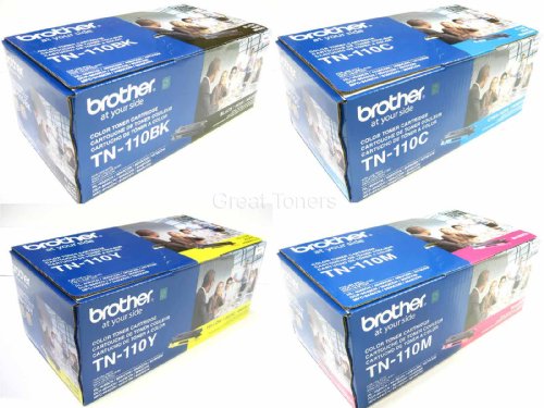 Original Brother TN-110BK, TN-110C, TN-110M, TN-110Y (TN110BK, TN110C, TN110M, TN110Y) 1500~2500 Yield Black, Cyan, Magenta, Yellow Toner Cartridge 4 Pack Set - Retail