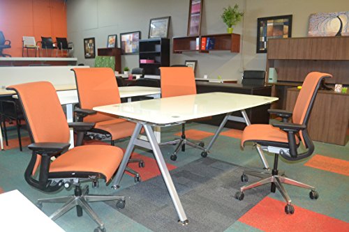 Modern Tempered Glass Conference Table 71" by 35" with white glass boat shaped