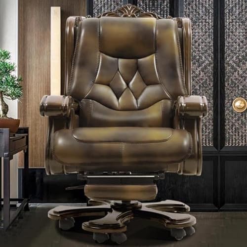 Kinnls Genuine Leather Massage Chair with Wooden Armrest