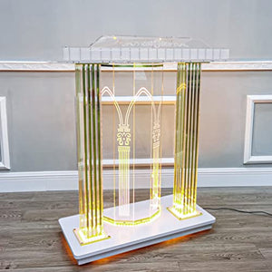 FixtureDisplays Clear Acrylic Lighted LED Podium with Casters 40" Wide X 18" Deep X 46" Tall - 21232-NPF