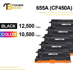 Toner Bank Compatible Toner Cartridge Replacement for HP 655A CF450A CF451A CF452A CF453A Color Enterprise M652 M653 M681 M652dn M652n M653dn M653x MFP M681f Printer (Black Cyan Yellow Magenta,