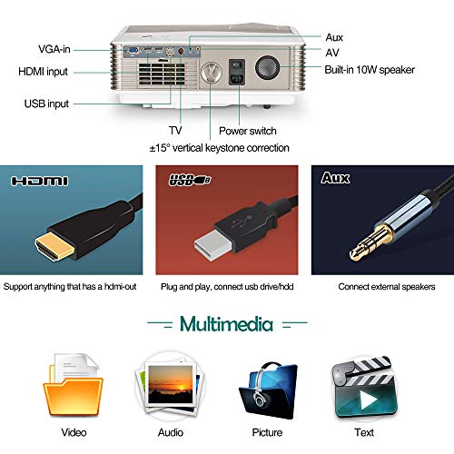 Bluetooth Movie Projector Wxga 2019 LED Android Indoor Outdoor 5000 Lumens Digital Wireless Smart HD LCD Wifi Projector HDMI USB VGA AV Audio for 1080P Blue ray DVD TV Home Cinema Youtube Games