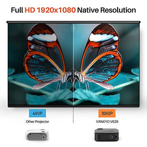 VANKYO Performance V620 Native 1080P Projector, with 6000 Lux 200" Display 50,000 Hours LED, Compatible with TV Stick, HDMI, X-Box, Laptop, iPhone Android for Home/Outdoor Entertainment