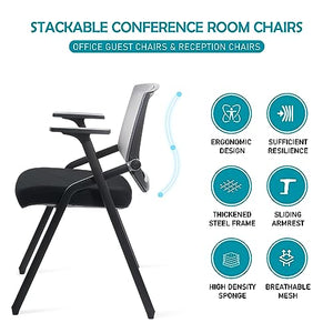 BLANEDUO Folding Conference Room Chairs with Lumbar Support & Armrests, Stackable (4 Pack)