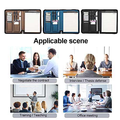 KGEZW A4 Leather Portfolio Binder Padfolio Organizer with Calculator Zipper Briefcase Notebook File Folder (Color : A)