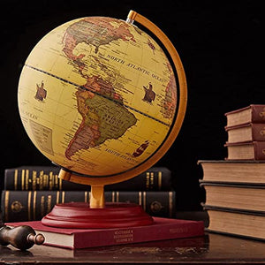HXHBD World Globe Vintage 9.8 Inch Diameter World Globe Antique Desktop Globes Illuminated World Globe with Wooden Stand Built in LED for Kids Globes Decor,Chinese and/88 (Color : World Globe)